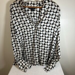 Banana Republic Raime Bubble Sleeve Blouse Abstract Print Silky Classy Chic